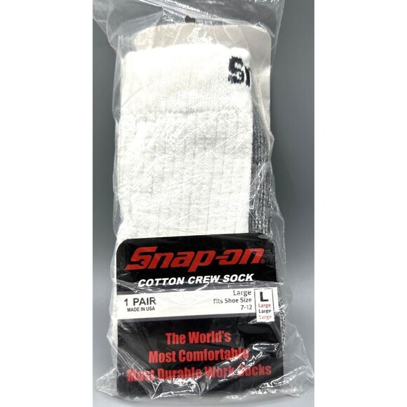 NEW Snap-On Crew Socks Cotton Cushioned Large Men's 7-12 White Licensed USA Made - Picture 1 of 2